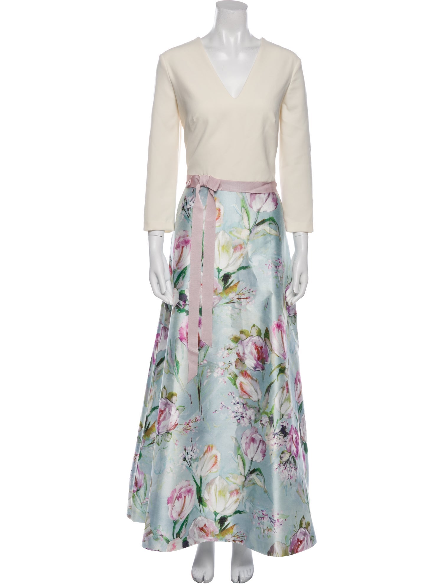 Theia Floral Print Long Dress