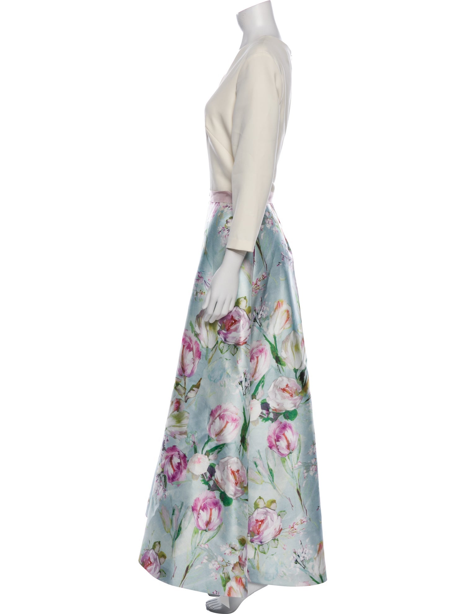 Theia Floral Print Long Dress