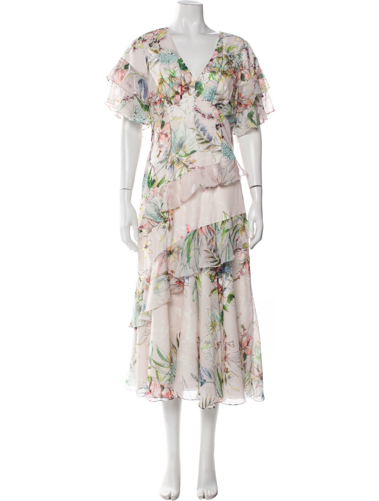 Theia Floral Print Long Dress