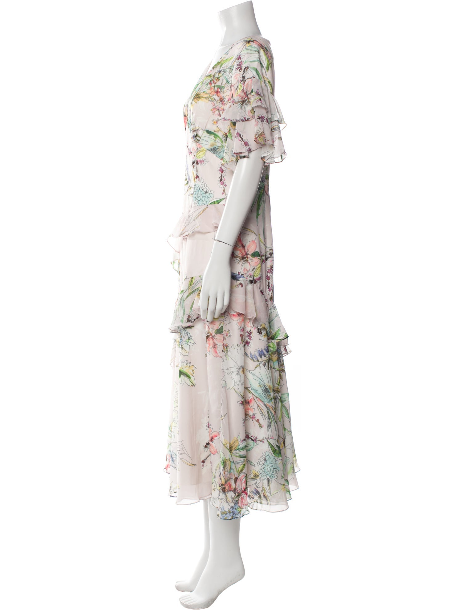 Theia Floral Print Long Dress