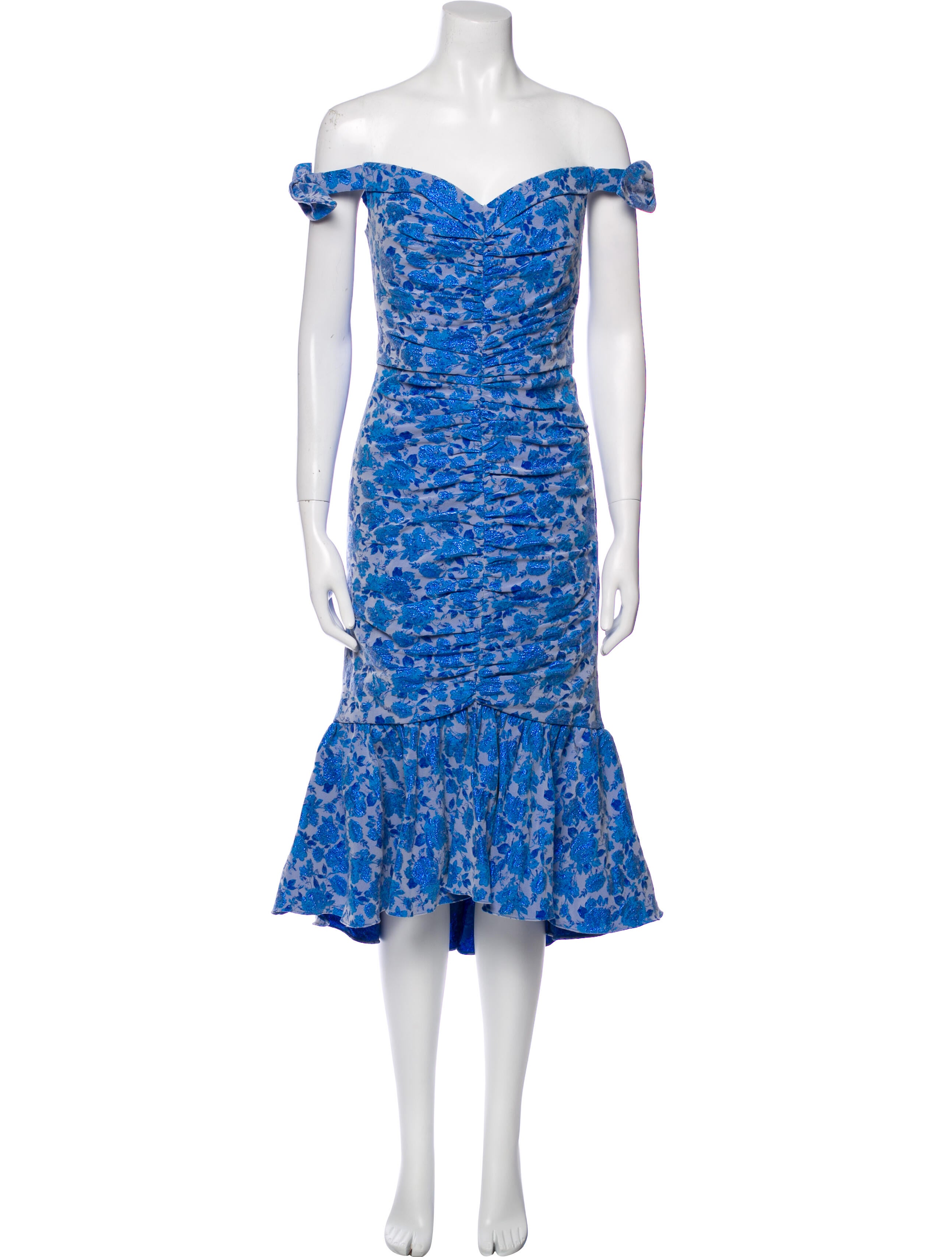 Theia Floral Print Midi Length Dress