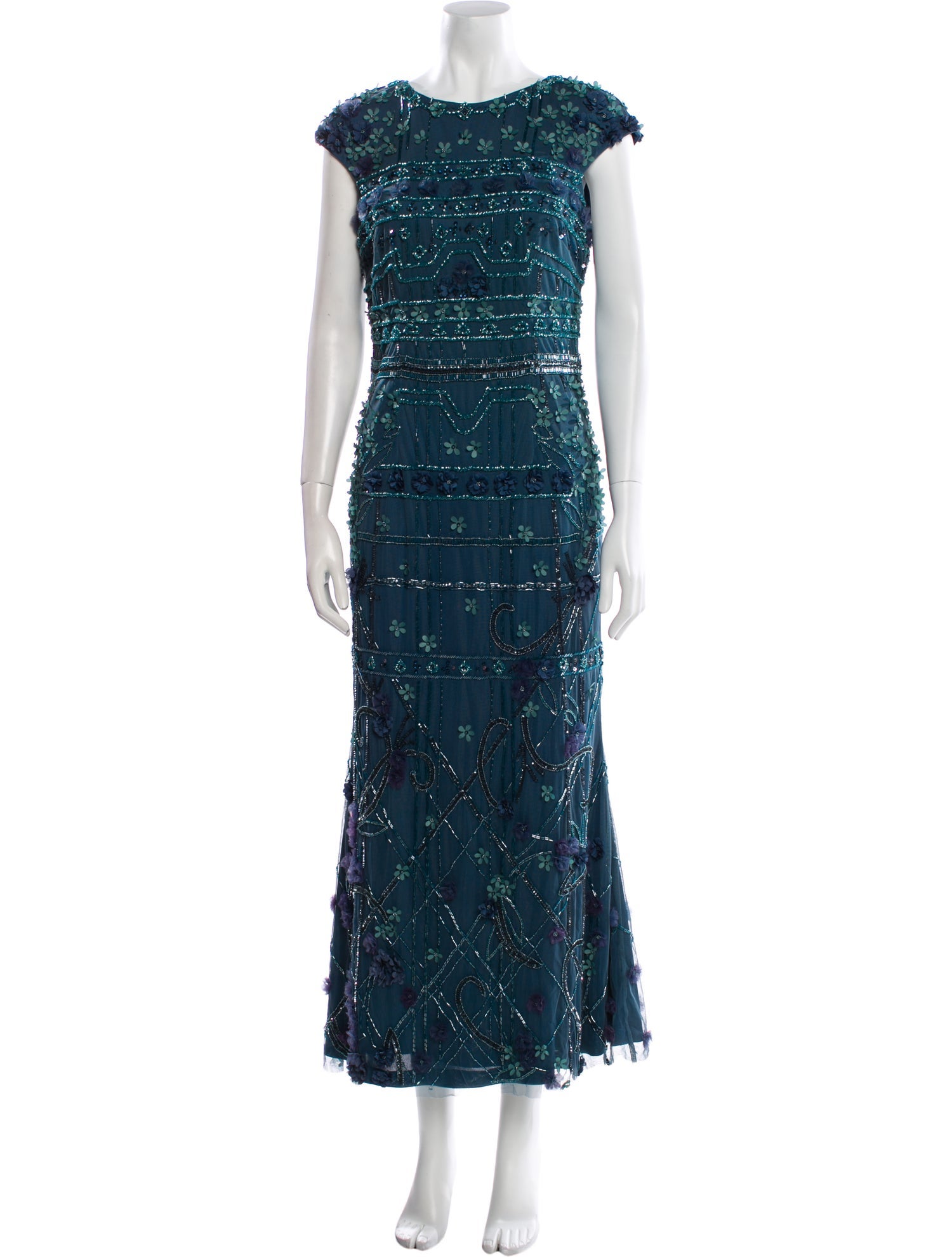 Theia Floral Print Long Dress