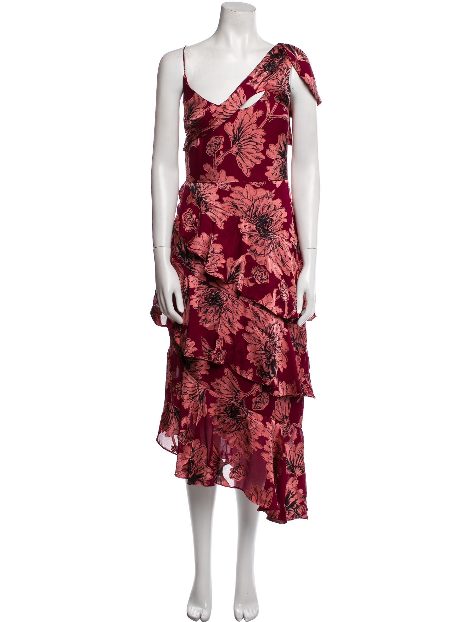 Theia Floral Print Midi Length Dress