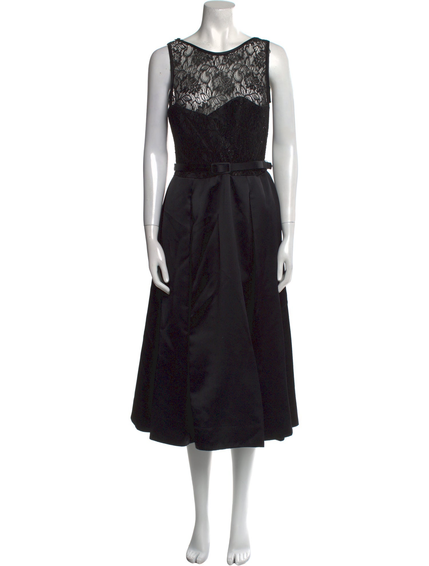 Theia Lace Pattern Midi Length Dress