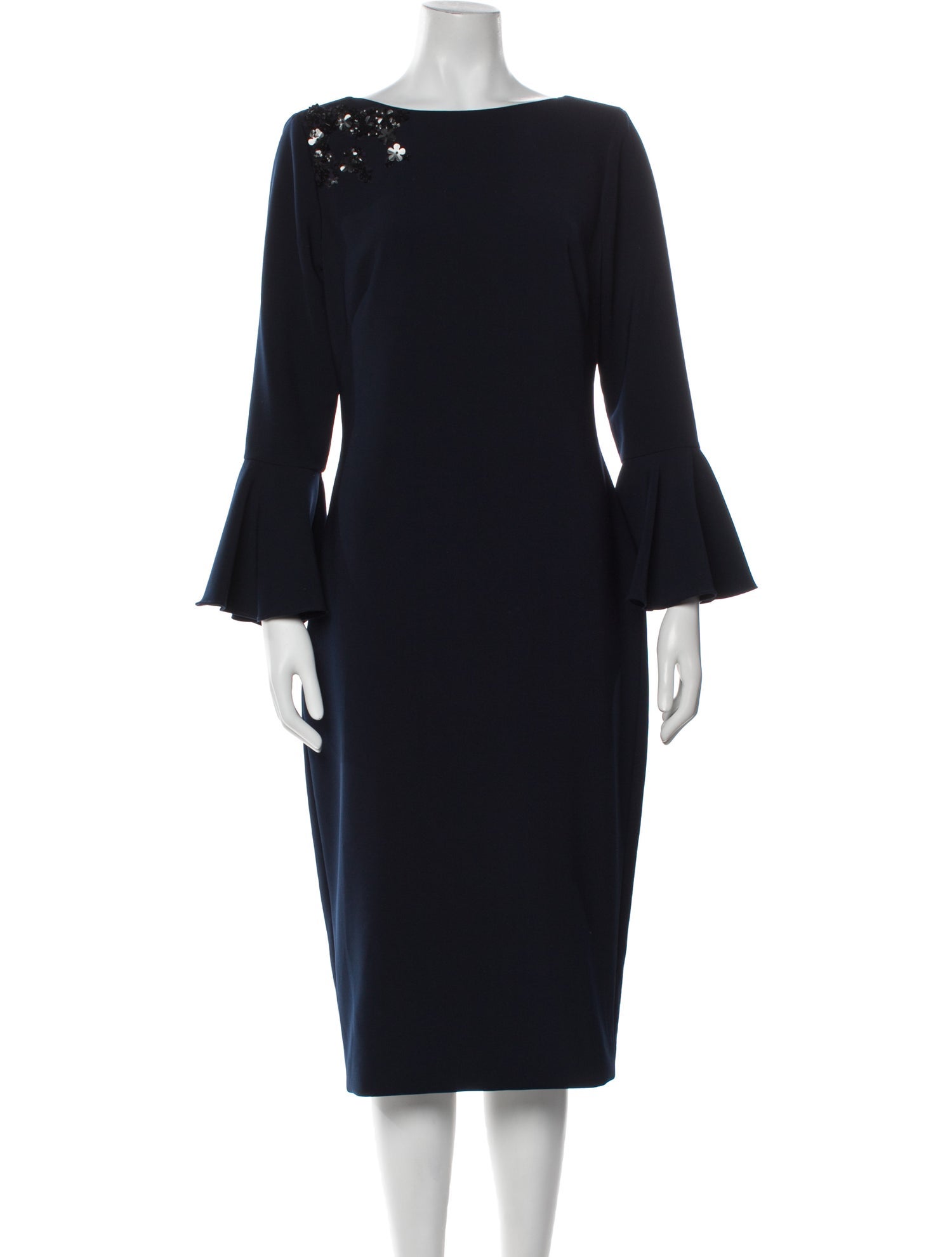 Theia Bateau Neckline Midi Length Dress