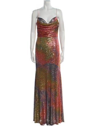Theia Printed Long Dress