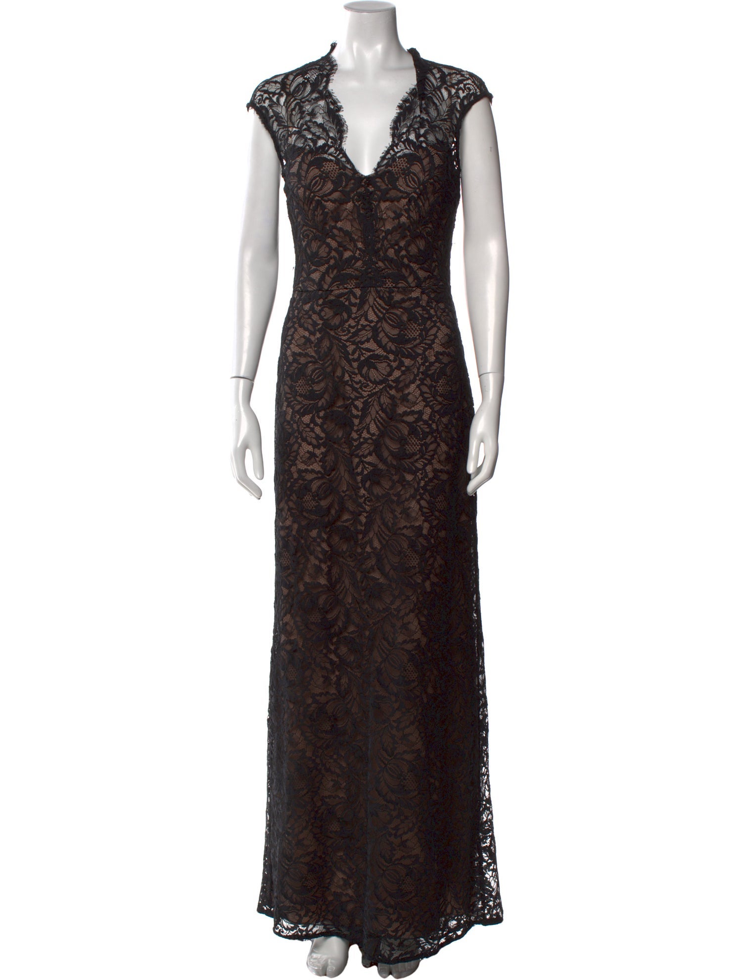Theia Lace Pattern Long Dress