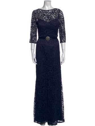 Theia Lace Pattern Long Dress