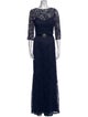 Theia Lace Pattern Long Dress