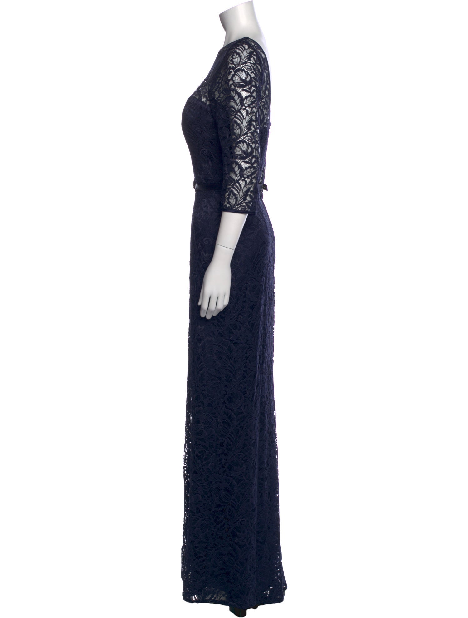 Theia Lace Pattern Long Dress