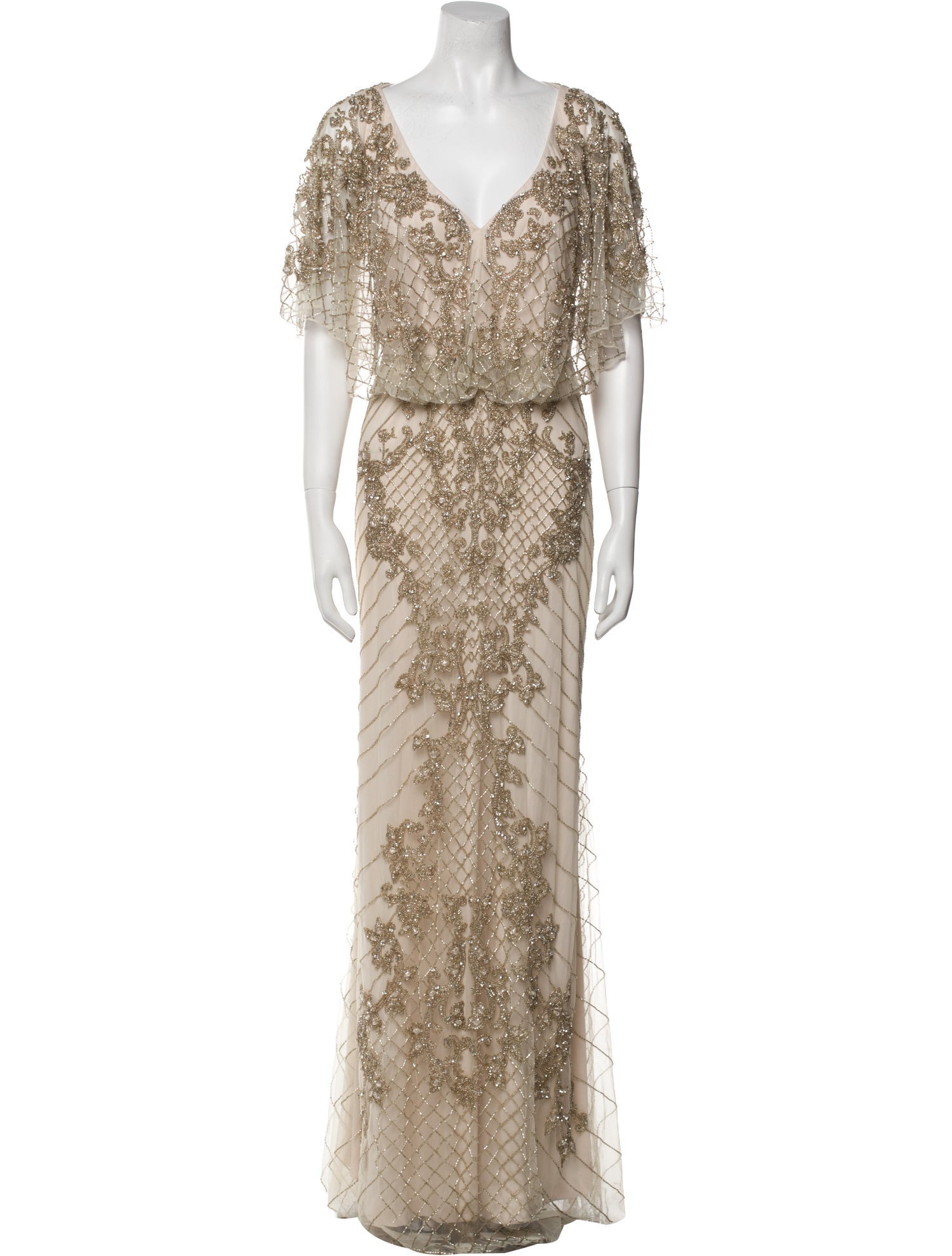 Theia Lace Pattern Long Dress