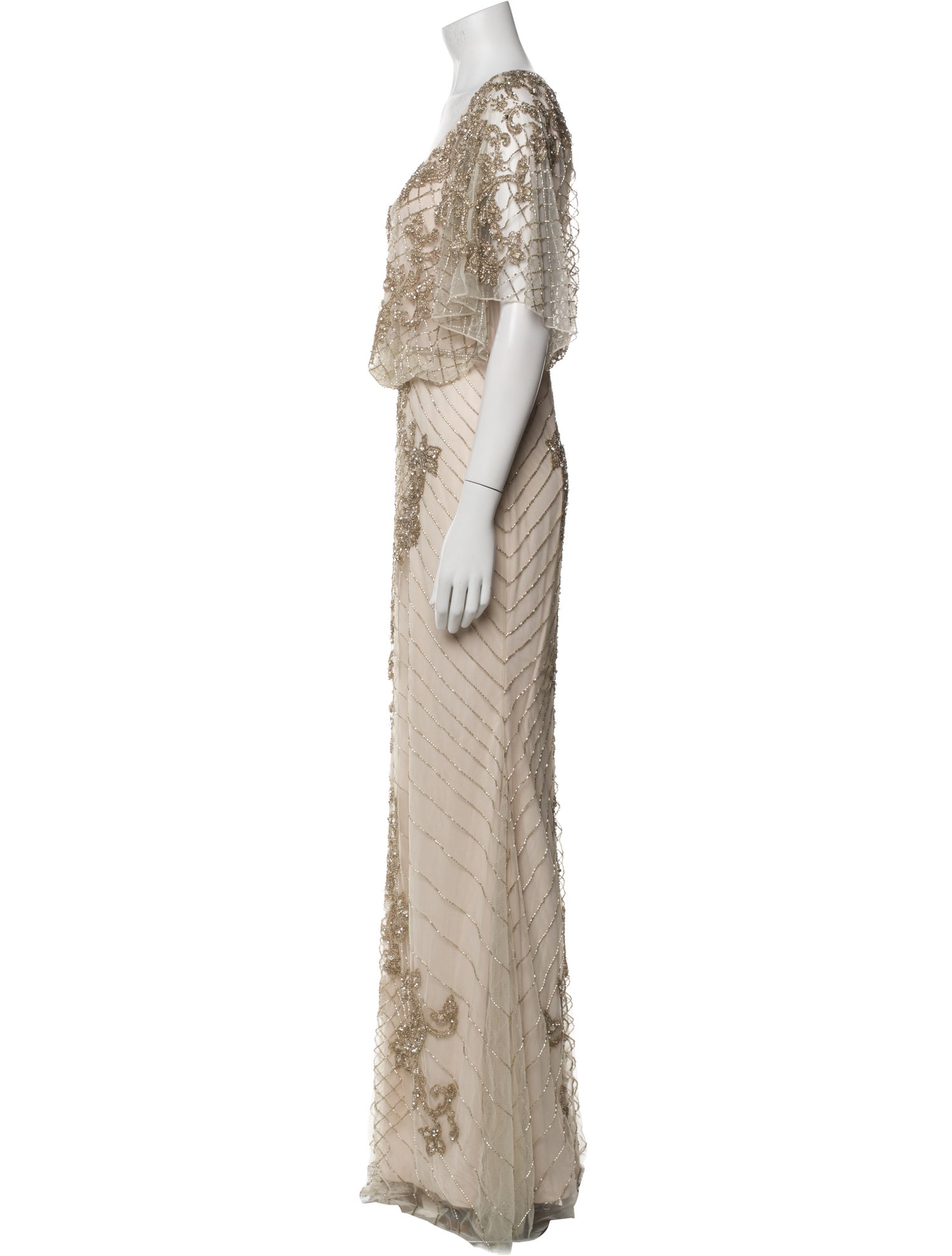 Theia Lace Pattern Long Dress