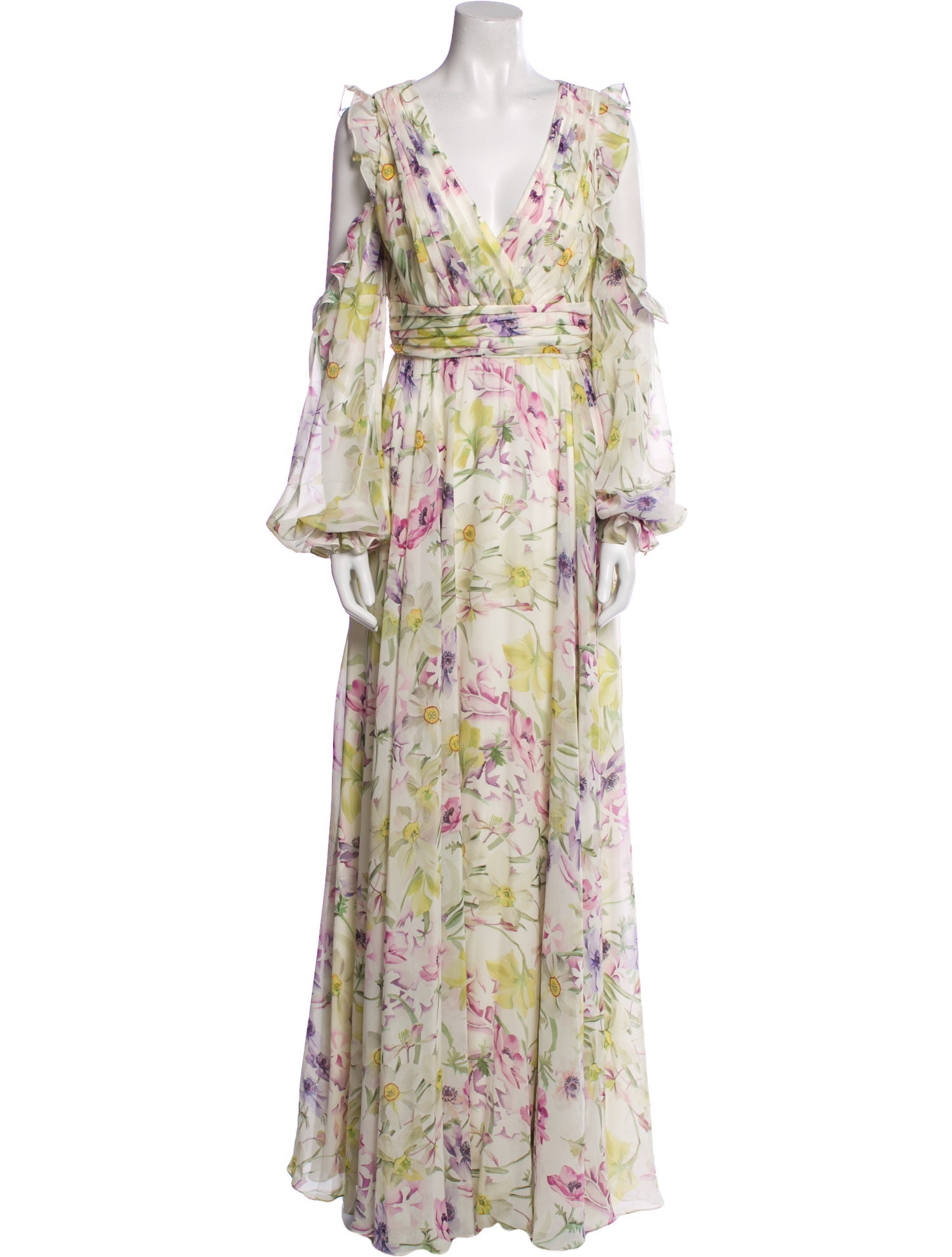 Theia Floral Print Long Dress