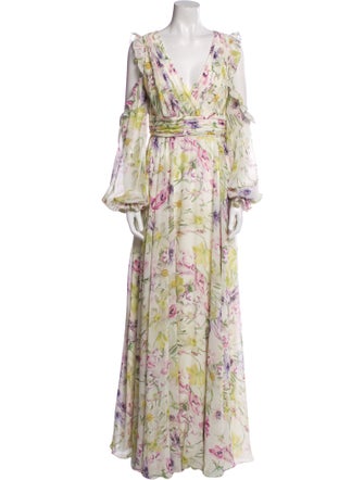 Theia Floral Print Long Dress