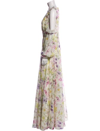 Theia Floral Print Long Dress