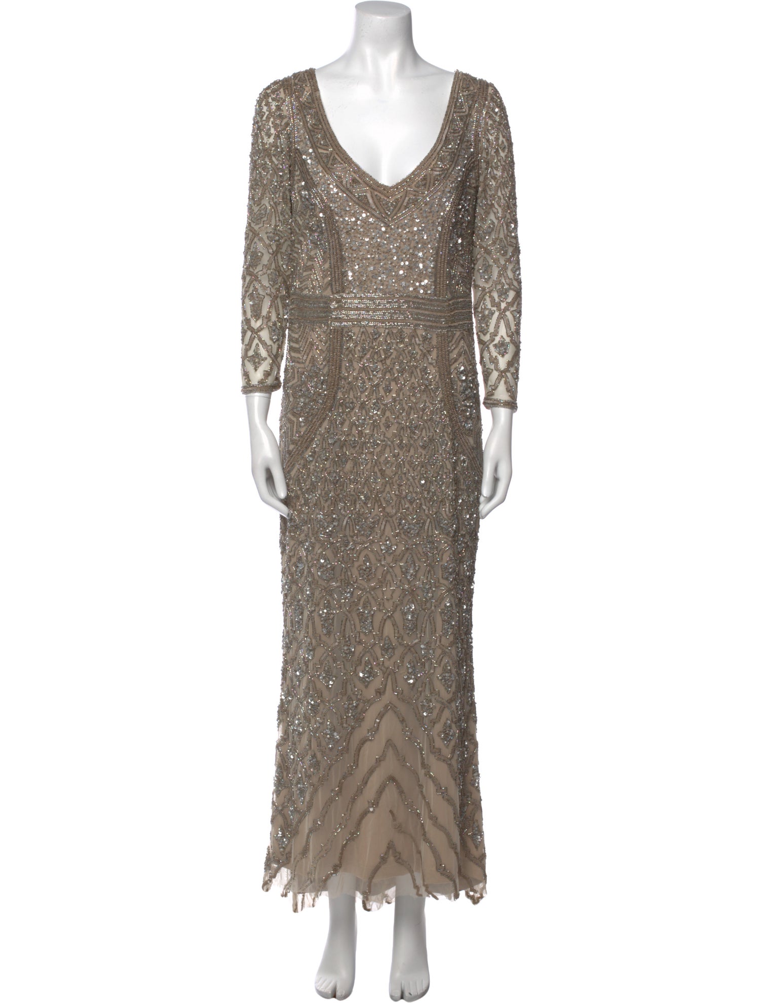 Theia V-Neck Long Dress