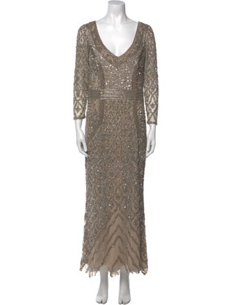 Theia V-Neck Long Dress