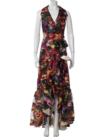 Theia Floral Print Long Dress
