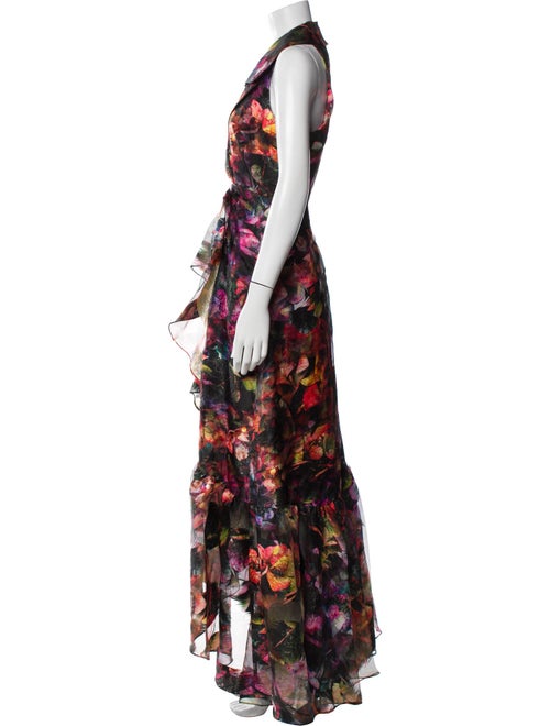 Theia Floral Print Long Dress