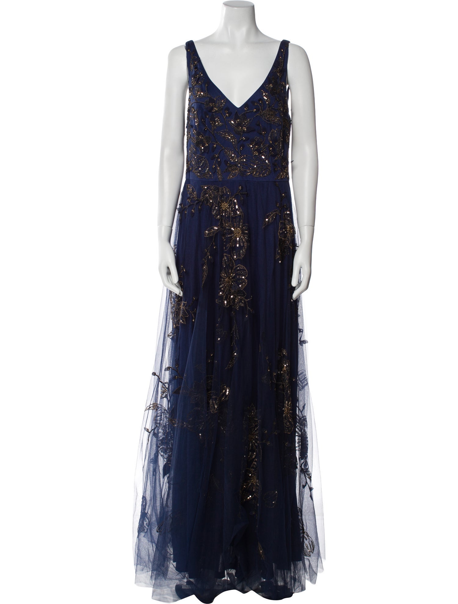 Theia Lace Pattern Long Dress