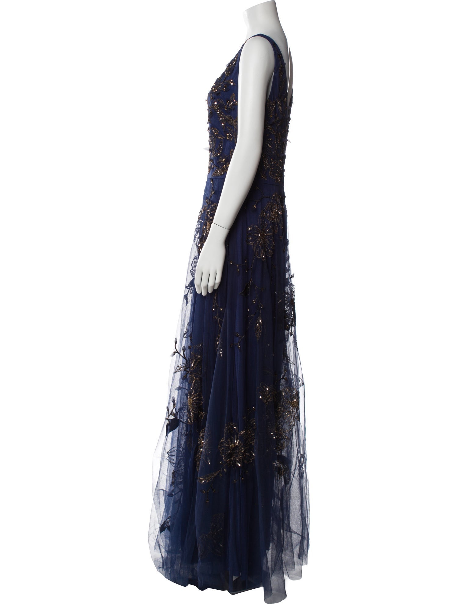 Theia Lace Pattern Long Dress