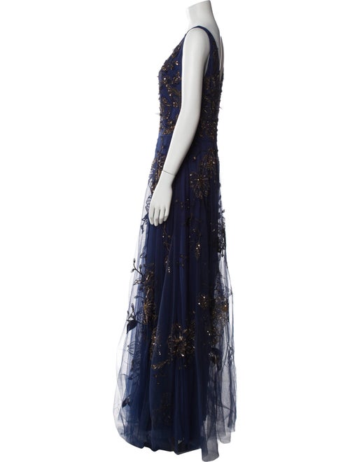 Theia Lace Pattern Long Dress