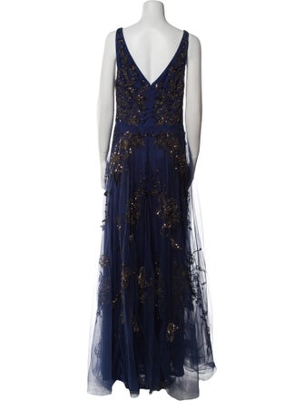 Theia Lace Pattern Long Dress