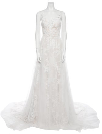 Theia Lace Pattern Long Dress