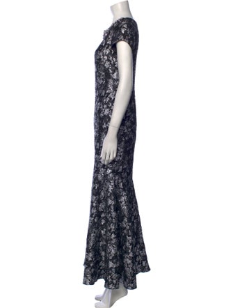 Theia Floral Print Long Dress