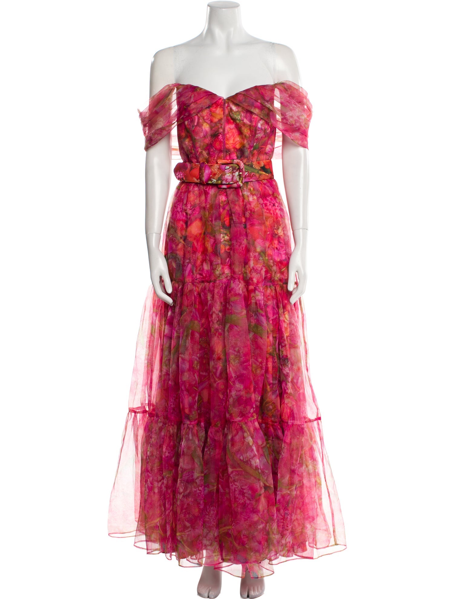 Theia Floral Print Long Dress
