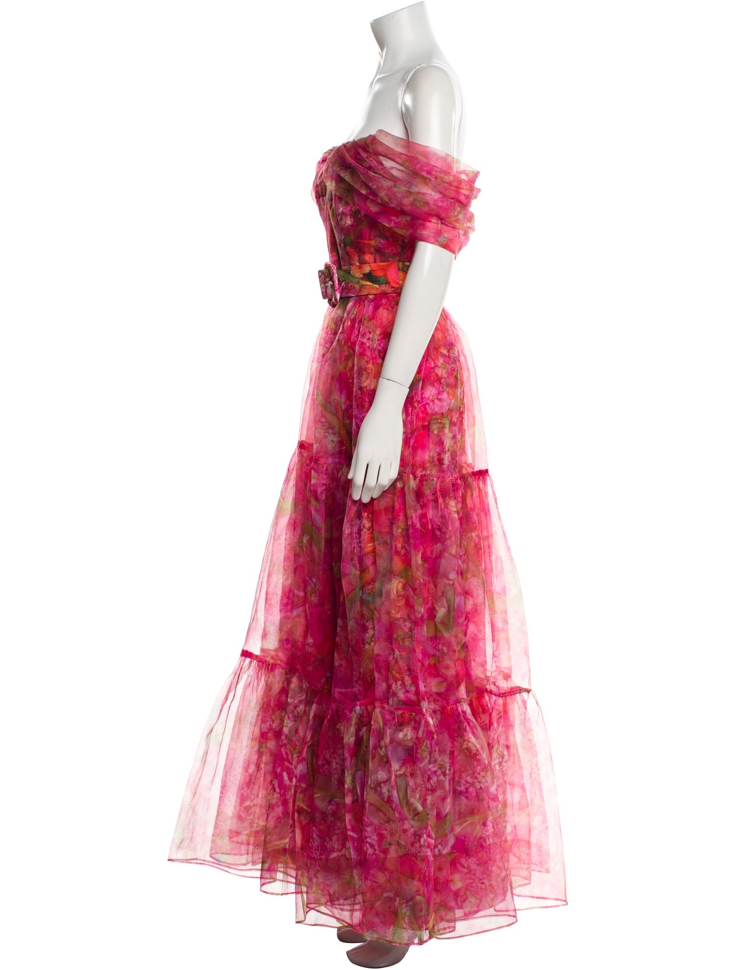 Theia Floral Print Long Dress