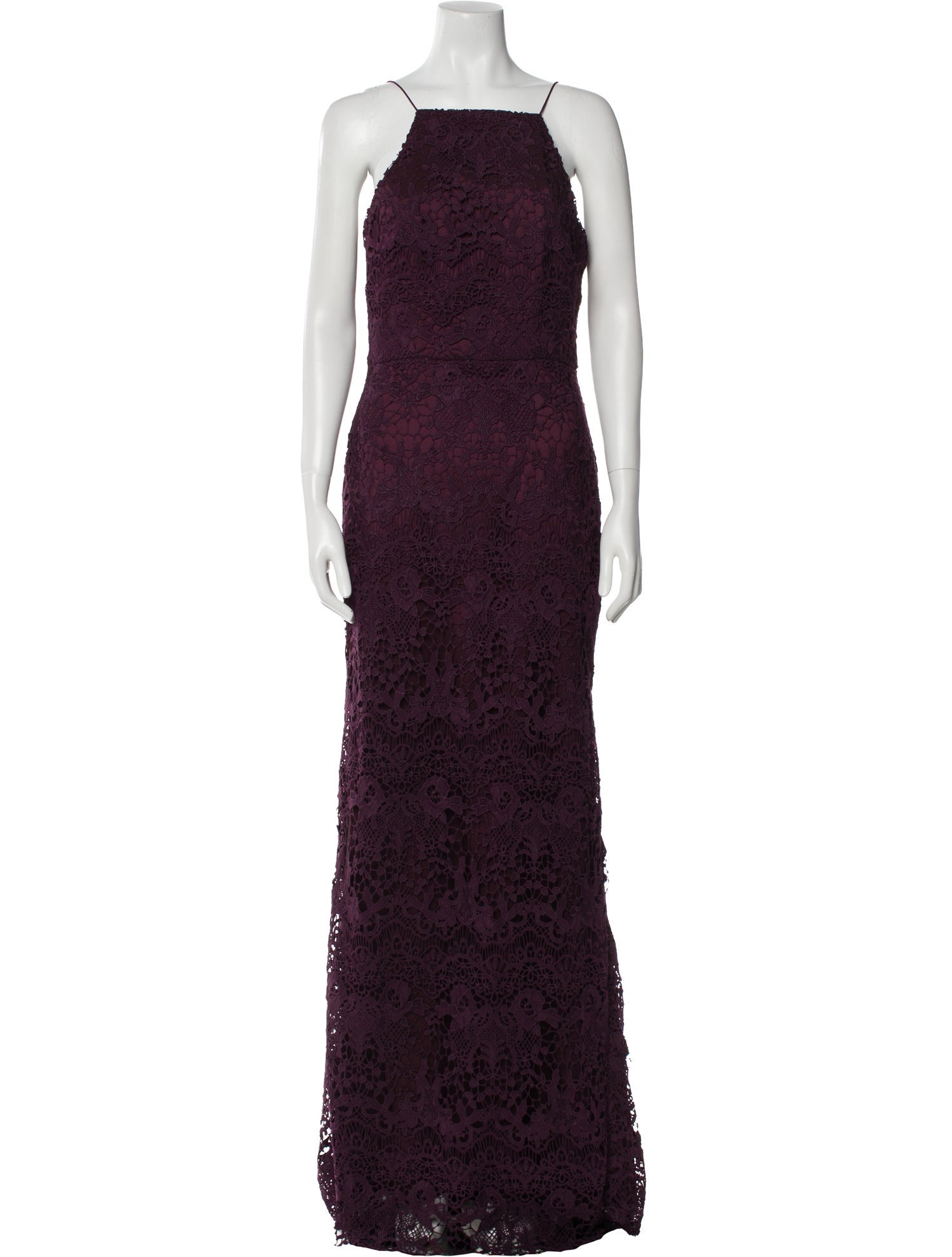 Theia Lace Pattern Long Dress