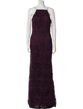 Theia Lace Pattern Long Dress