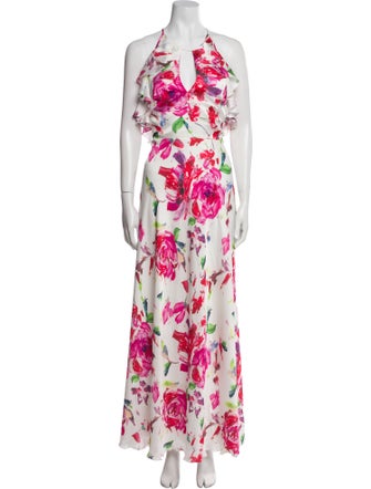 Theia Floral Print Long Dress