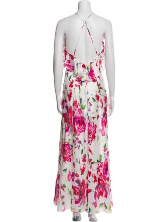 Theia Floral Print Long Dress