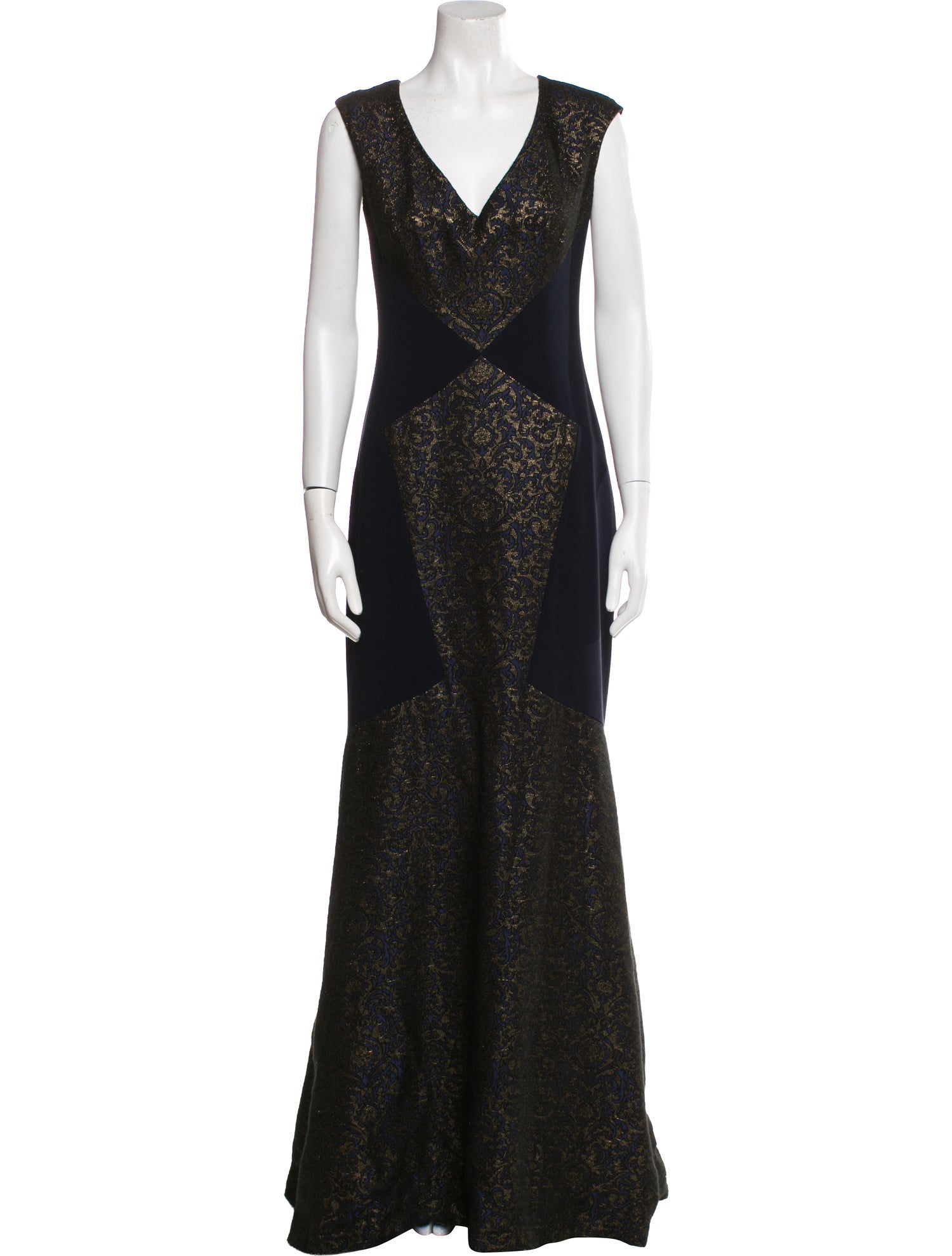 Theia Lace Pattern Long Dress