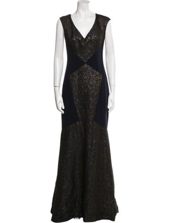 Theia Lace Pattern Long Dress