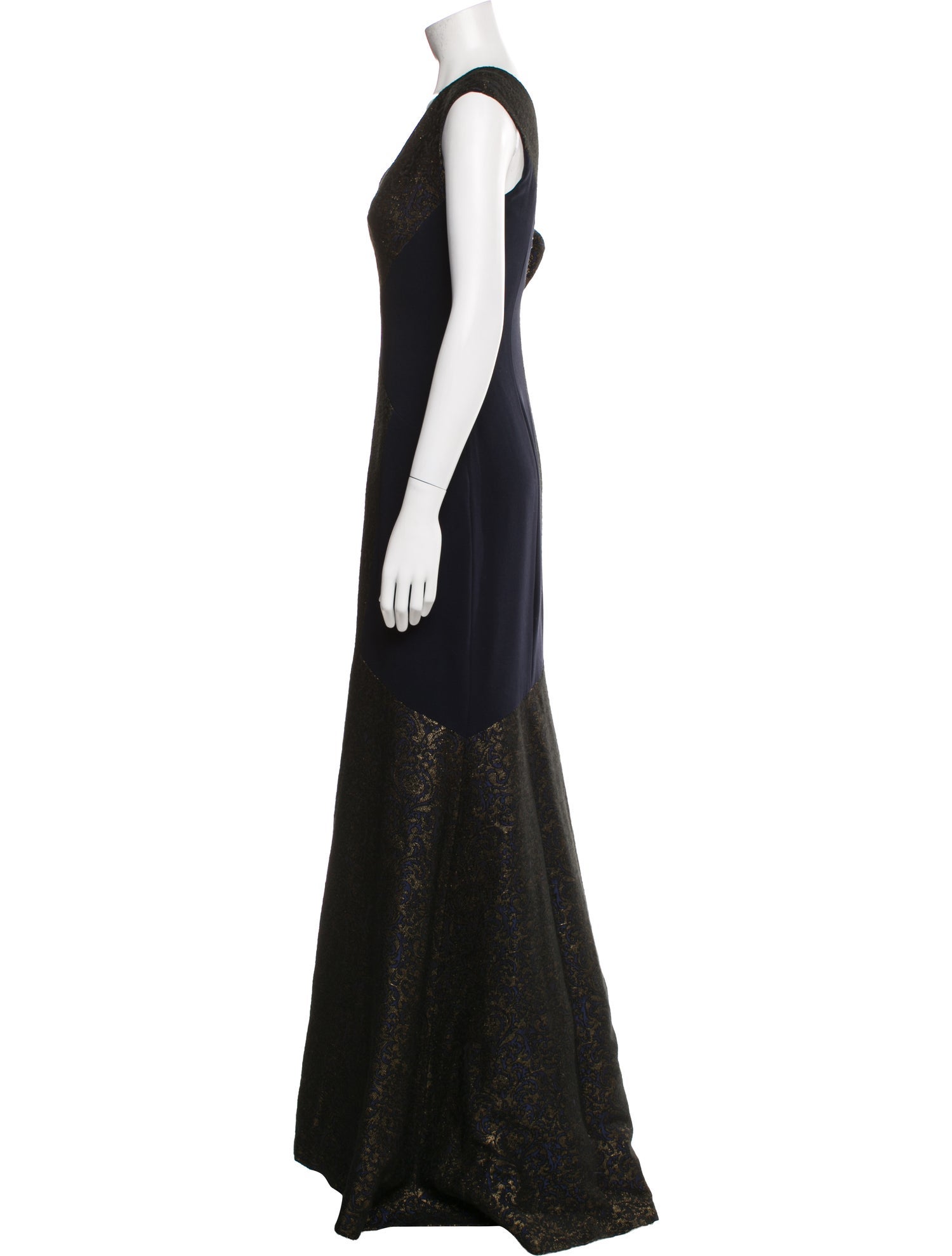 Theia Lace Pattern Long Dress