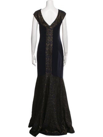 Theia Lace Pattern Long Dress
