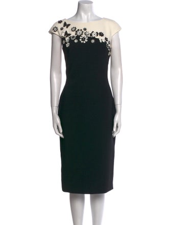 Theia Bateau Neckline Knee-Length Dress