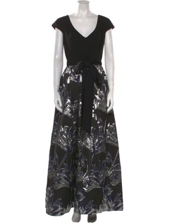 Theia Floral Print Long Dress