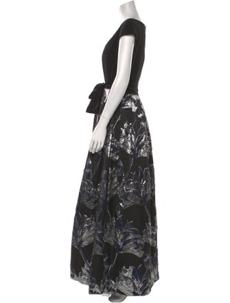 Theia Floral Print Long Dress