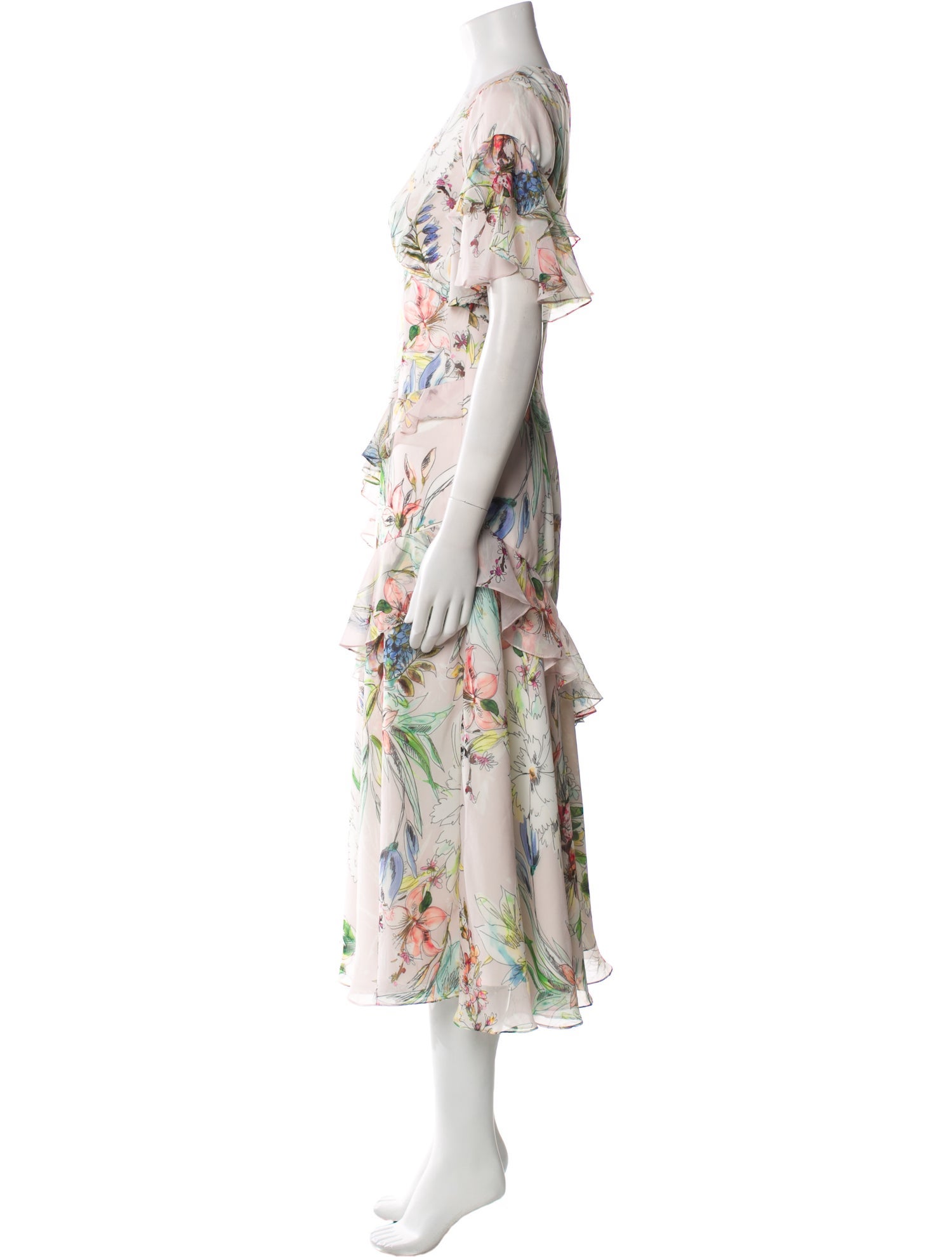 Theia Floral Print Midi Length Dress