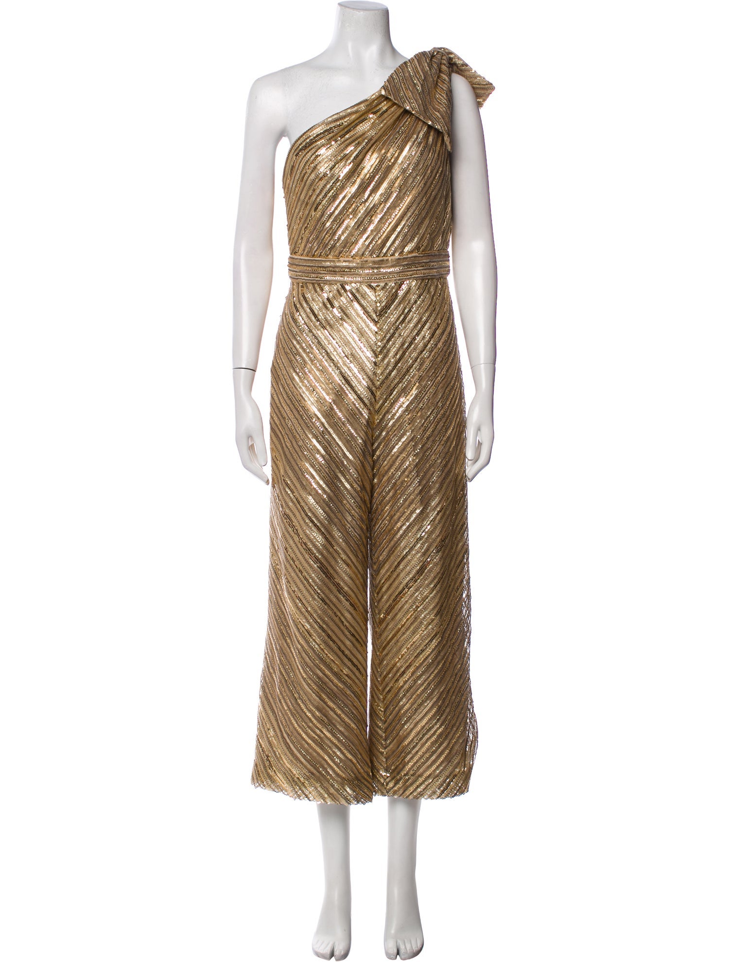 Theia Striped One-Shoulder Jumpsuit