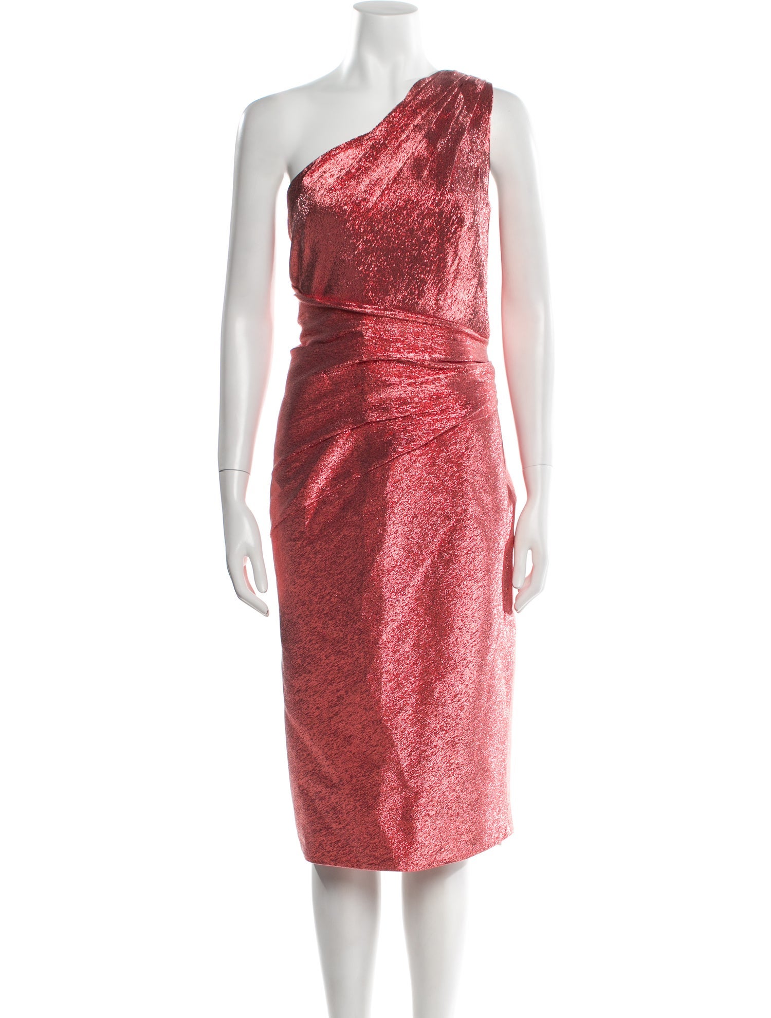 Theia One-Shoulder Midi Length Dress