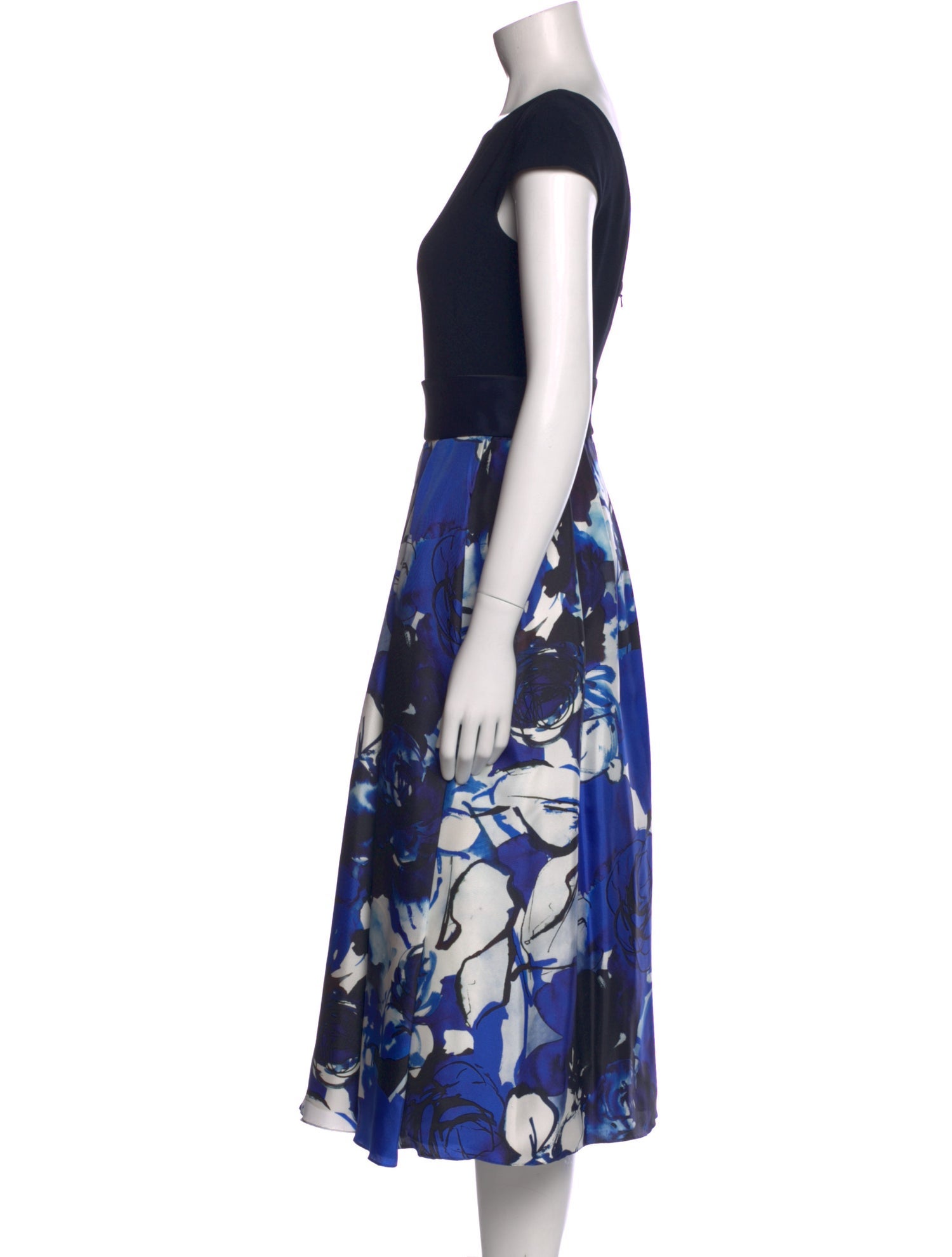 Theia Floral Print Midi Length Dress