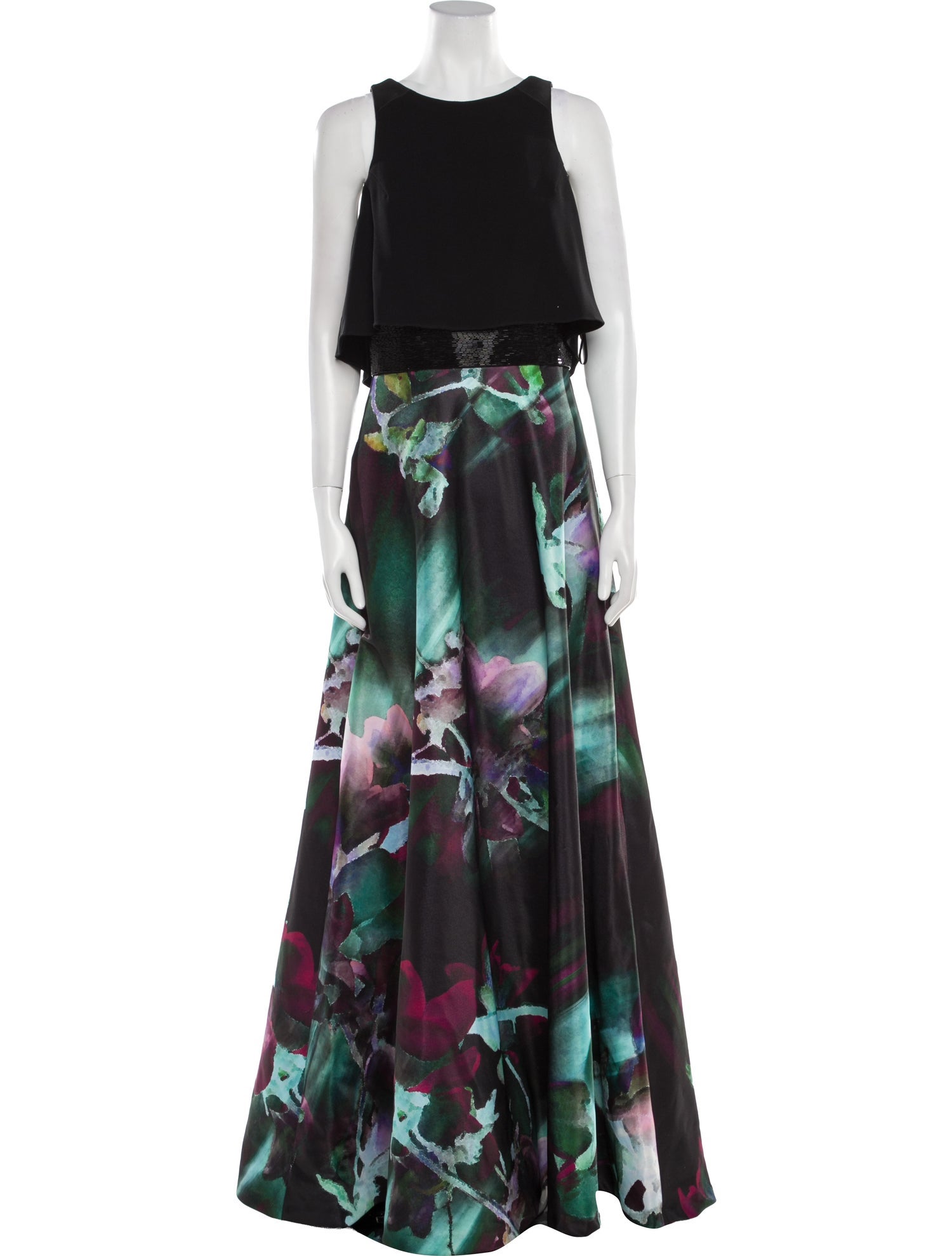 Theia Floral Print Long Dress