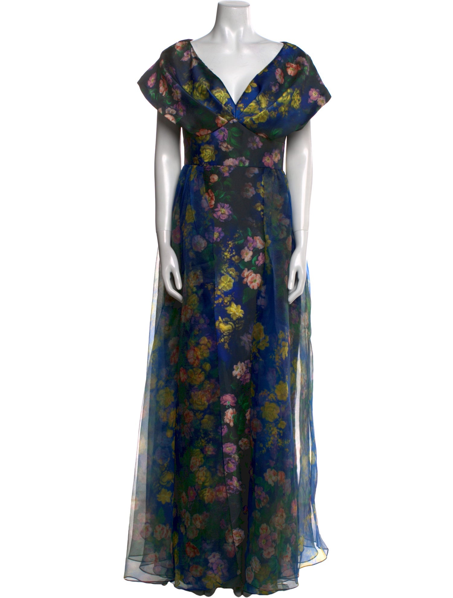 Theia Floral Print Long Dress