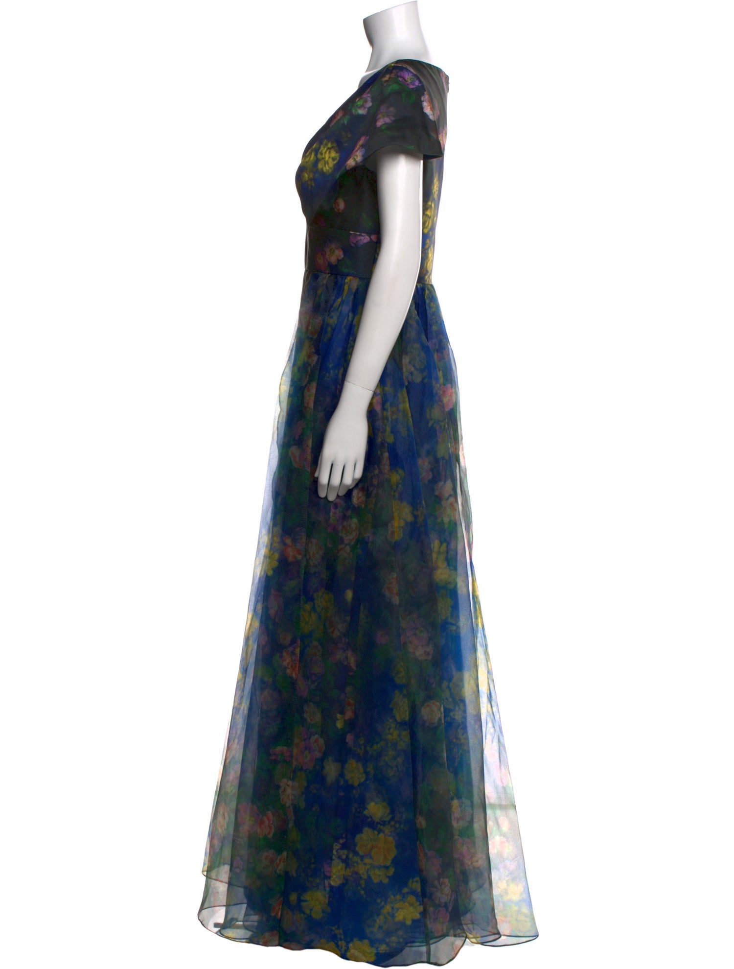 Theia Floral Print Long Dress