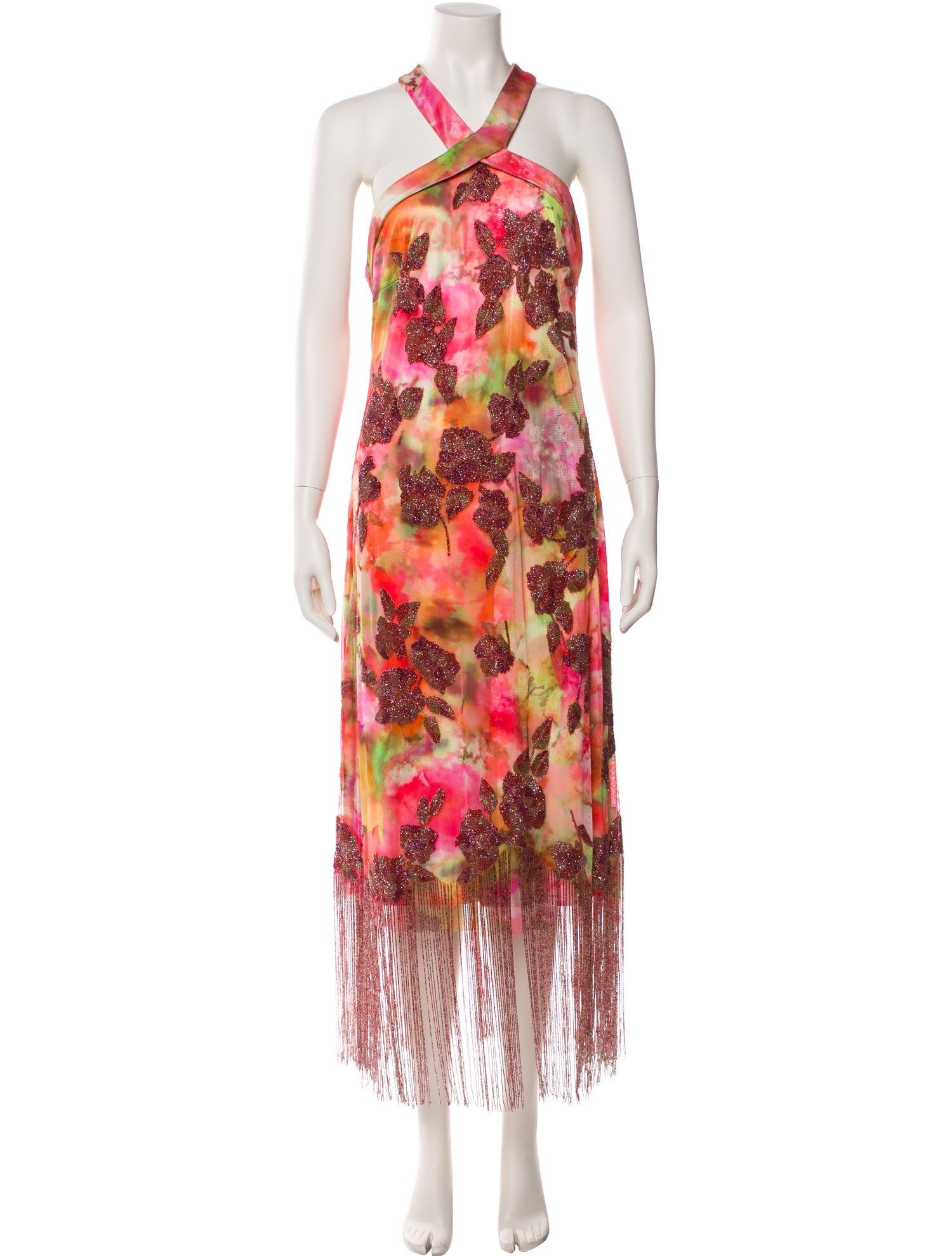 Theia Floral Print Midi Length Dress
